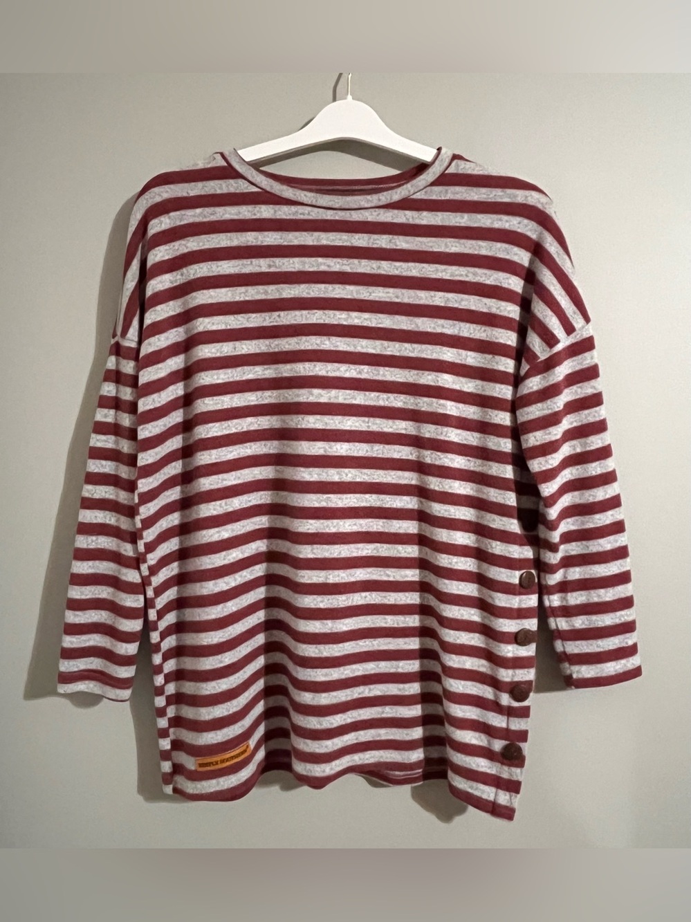 Simply Southern Gray and Burgundy Striped Sweater / Knit Top